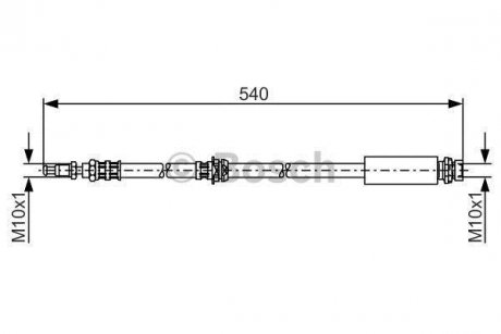 Гальмівний шланг, передня ліва (довжина 540мм, M10x1/M10x1) FORD FIESTA V, FUSION 1.25-2.0 08.02-12.12 BOSCH 1987476057 (фото 1)