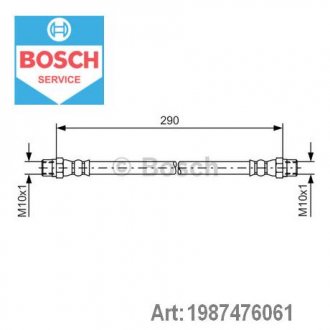 Гальмівний шланг вигнута передній ліва/права (довжина 290мм, M10x1/M10x1) VOLVO 240, 260; BMW 2.5-3.2 (E9), 3 (E21), 5 (E12), 6 (E24), 7 (E23) 1.6-3.5 01.69-08.93 BOSCH 1 987 476 061