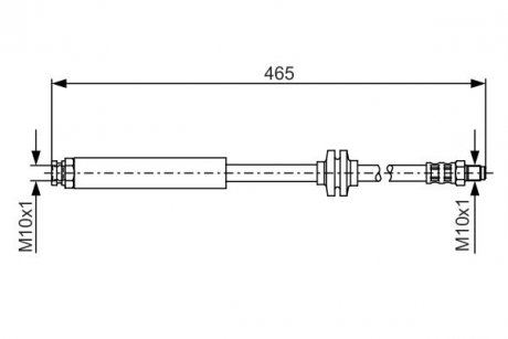 Тормозной шланг, передняя левая/правая (длина 465мм, M10x1/M10x1) FIAT PANDA 1.1-1.4 09.03- BOSCH 1987476079 (фото 1)