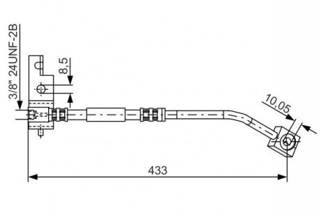 Тормозной шланг, передняя правая (длина 433мм 3/8""-24UNF-2B, ABS, кожух) CHRYSLER PT CRUISER; DODGE NEON II 1.6-2.4 08.99- BOSCH 1987476103 (фото 1)
