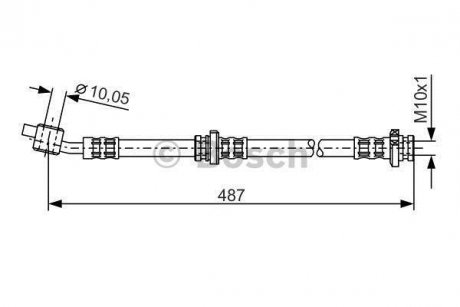 Тормозной шланг, передняя левая (длина 487мм, 10мм, M10x1/M10x1, кожух) NISSAN ALMERA II 1.5-2.2D 01.00-11.06 BOSCH 1987476135 (фото 1)
