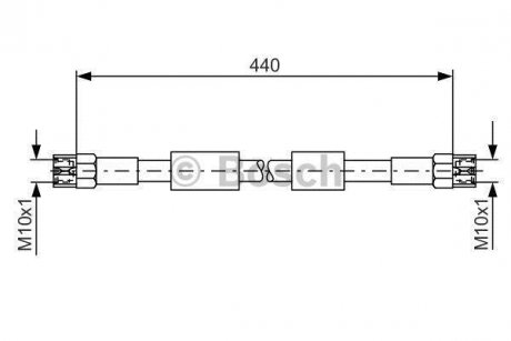 Гальмівний шланг вигнута передній ліва/права (довжина 440мм, M10x1/M10x1) Volkswagen LT 40-55 I, TRANSPORTER III 1.6-2.4D 08.78-06.96 BOSCH 1987476139