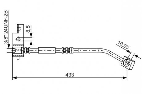 Тормозной шланг, передняя левая (длина 433мм 3/8""-24UNF-2B, ABS, кожух) CHRYSLER PT CRUISER; DODGE NEON II 1.6-2.4 08.99- BOSCH 1987476149 (фото 1)