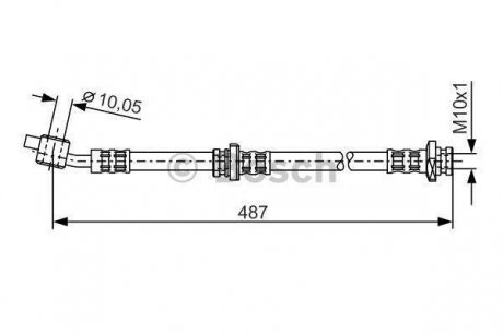 Гальмівний шланг, передня права (довжина 487мм, 10мм, M10x1/M10x1, ABS, кожух) NISSAN ALMERA II 1.5-2.2D 01.00-11.06 BOSCH 1 987 476 168 (фото 1)