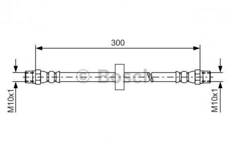 Гальмівний шланг, передня ліва/права (довжина 300мм, M10x1/M10x1) AUDI 100, 200 1.8-2.2 08.82-12.91 BOSCH 1 987 476 226 (фото 1)