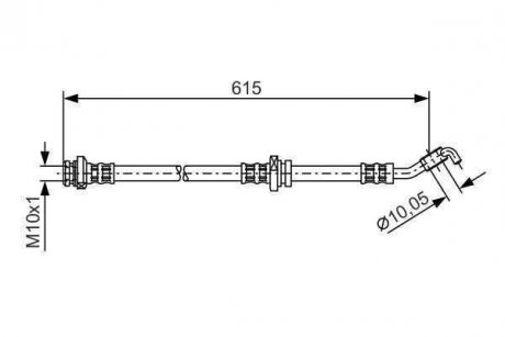 Тормозной шланг, передняя правая (длина 605мм, диаметр 10,2 мм, M10x1, упругий элемент) NISSAN MICRA C+C III, MICRA III, NOTE 1.0-1.6 01.03- BOSCH 1 987 476 362 (фото 1)