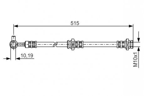 Тормозной шланг, передняя правая (длина 515мм, M10x1, кожух) NISSAN X-TRAIL 2.0/2.2D/2.5 07.01-01.13 BOSCH 1 987 476 376 (фото 1)