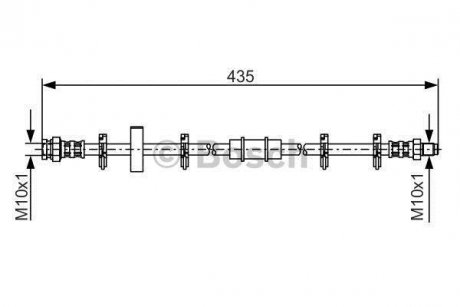 Тормозной шланг, передняя левая/правая (длина 435мм, M10x1/M10x1) ABARTH RITMO; FIAT REGATA, RITMO, UNO; SEAT IBIZA I 1.1-2.0 05.81-05.93 BOSCH 1987476442 (фото 1)