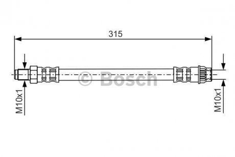 Гальмівний шланг, передня ліва/права (довжина 288мм, M10x1/M10x1, із ABS) CITROEN AX, SAXO; PEUGEOT 106 I, 106 II 1.0-Electric 07.86-07.04 BOSCH 1 987 476 558