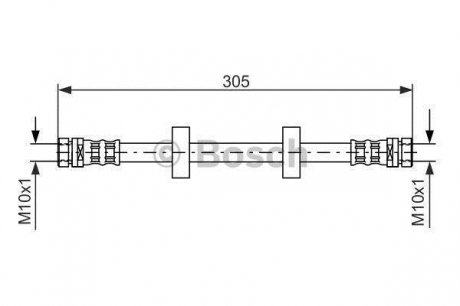 Тормозной шланг, задний левая/правая (длина 305мм, M10x1/M10x1) FORD MONDEO I 1.6-2.5 02.93-08.96 BOSCH 1987476562