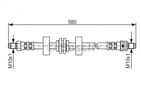 Гальмівний шланг, задній ліва/права (довжина 580мм, M10x1/M10x1) FORD COUGAR, MONDEO I, MONDEO II 1.6-2.5 02.93-12.01 BOSCH 1 987 476 602