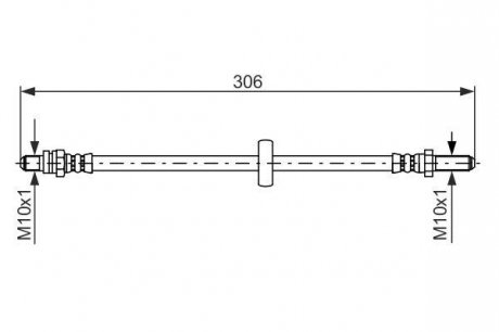 Гальмівний шланг, задній ліва (довжина 306мм, M10x1/M10x1) FORD ESCORT III, ESCORT IV, ORION I, ORION II 1.1-1.8D 09.80-10.90 BOSCH 1987476606 (фото 1)
