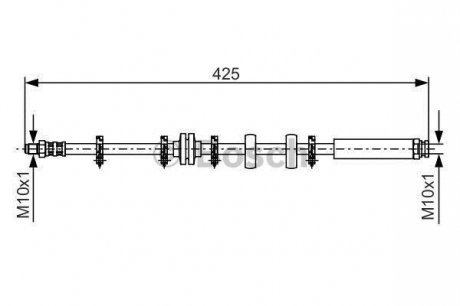 Гальмівний шланг, передня ліва (довжина 425мм, M10x1/M10x1) FIAT BARCHETTA, PUNTO 1.1-1.8 09.93-05.05 BOSCH 1987476636