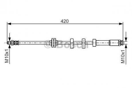 Тормозной шланг, передняя правая (длина 420мм, M10x1/M10x1, (без ABS)) FIAT BARCHETTA, PUNTO 1.1-1.8 09.93-05.05 BOSCH 1987476637