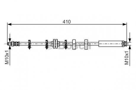 Гальмівний шланг, передня права (довжина 410мм, M10x1/M10x1, (без ABS)) FIAT BRAVA, BRAVO I 1.2-2.0 10.95-12.02 BOSCH 1987476639 (фото 1)