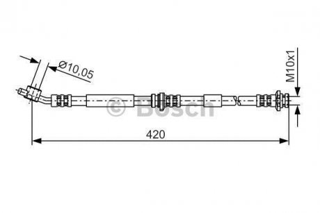 Гальмівний шланг, передня ліва (довжина 420мм, 10мм, M10x1/M10x1) NISSAN PRIMERA 1.6-2.0D 06.96-07.02 BOSCH 1987476790 (фото 1)