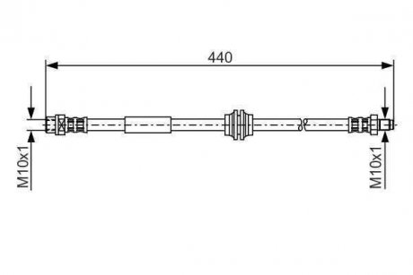 Гальмівний шланг, задній ліва/права (довжина 415мм, M10x1/M10x1) MINI (R50, R53), (R52), (R56), (R57), (R58), (R59), CLUBMAN (R55), CLUBVAN (R55) 1.4-2.0D 06.01-06.15 BOSCH 1987476808 (фото 1)