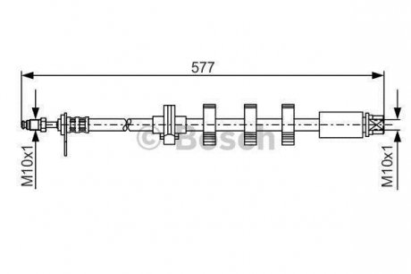 Тормозной шланг, передняя левая (длина 577мм, M10x1/M10x1) PEUGEOT 406 1.6-3.0 11.95-12.04 BOSCH 1987476809 (фото 1)