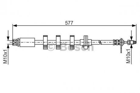 Тормозной шланг, передняя правая (длина 577мм, M10x1/M10x1) PEUGEOT 406 1.6-3.0 11.95-12.04 BOSCH 1987476810