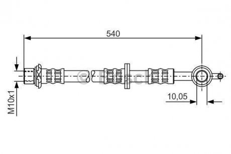Гальмівний шланг, передня ліва (довжина 540мм, 10мм, M10x1, кожух) TOYOTA YARIS 1.0/1.3/1.4D 04.99-09.05 BOSCH 1 987 476 834
