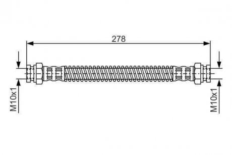 Тормозной шланг изогнутая задний левая (длина 258мм, M10x1/M10x1) HYUNDAI GETZ 1.1-1.6 09.02-12.10 BOSCH 1987476850 (фото 1)