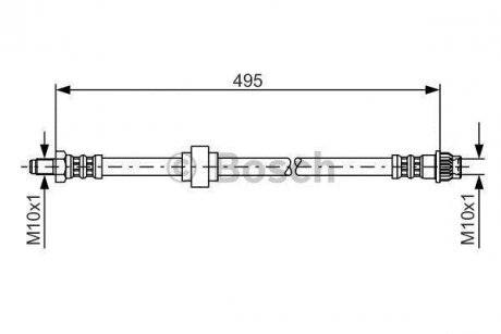 Гальмівний шланг, передня ліва/права (довжина 495мм, M10x1/M10x1) RENAULT ESPACE III 1.9D-3.0 11.96-10.02 BOSCH 1987476953