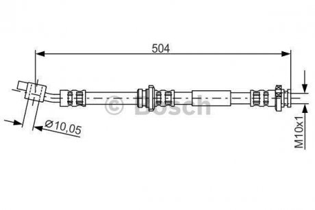 Тормозной шланг, передняя левая (длина 504мм, 10мм, M10x1, кожух) NISSAN ALMERA TINO 1.8/2.0/2.2D 08.00-02.06 BOSCH 1987476995 (фото 1)