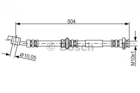 Тормозной шланг, передняя правая (длина 504мм, 10мм, M10x1/M10x1) NISSAN ALMERA TINO 1.8/2.0/2.2D 08.00-02.06 BOSCH 1987476996