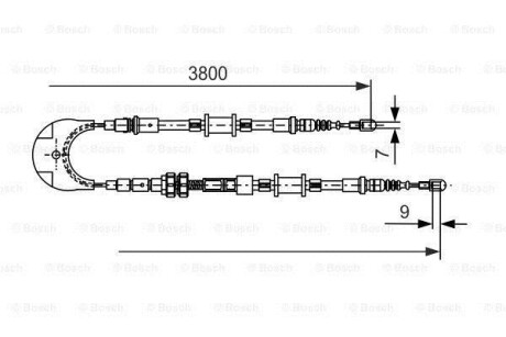 Фото автозапчасти трос стояночных тормозов Внутренний (3800мм) FORD SCORPIO II 2.0-2.9 10.94-08.98 BOSCH 1 987 477 731