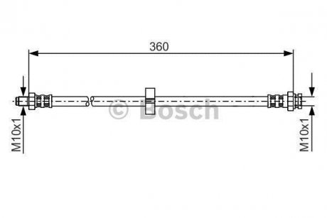 Гальмівний шланг, задній ліва/права (довжина 360мм, M10x1/M10x1, (без ABS)) CITROEN JUMPER; FIAT DUCATO; PEUGEOT BOXER 1.9D-2.8D 02.94- BOSCH 1 987 481 002 (фото 1)