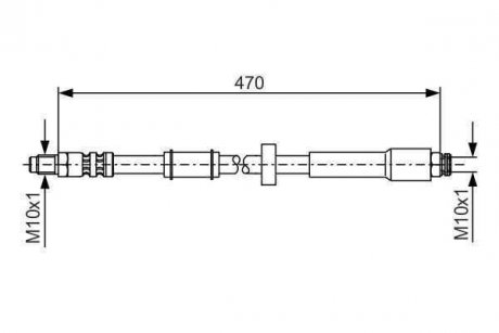 Гальмівний шланг, передня ліва/права (довжина 470мм, M10x1/M10x1) CITROEN JUMPER; FIAT DUCATO; PEUGEOT BOXER 2.0-2.8D 02.02- BOSCH 1987481004