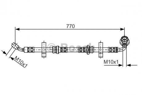 Тормозной шланг, передняя левая (длина 770мм, 10,5мм, M10x1/M10x1) SUZUKI VITARA, X-90 1.6/1.9D 07.88-03.99 BOSCH 1 987 481 071 (фото 1)