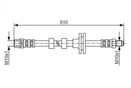 Тормозной шланг, передняя левая/правая (длина 510мм, M10x1/M10x1) LAND ROVER RANGE ROVER III 3.0D/4.4 BOSCH 1 987 481 157
