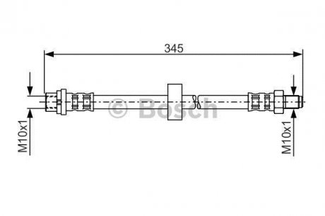 Тормозной шланг, задний левая/правая (длина 345мм, M10x1/M10x1) FORD TOURNEO CONNECT, TRANSIT CONNECT 1.8/1.8D 06.02-12.13 BOSCH 1987481168 (фото 1)