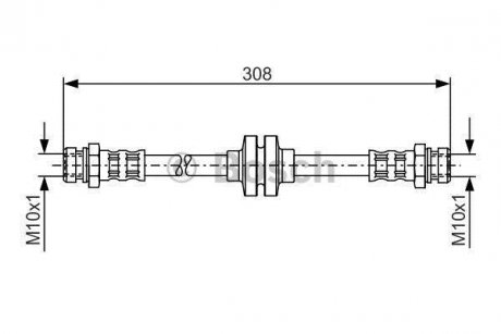 Гальмівний шланг, задній права (довжина 290мм, M10x1/M10x1) FIAT BRAVO II, STILO 1.2-2.4 10.01-12.14 BOSCH 1987481185 (фото 1)