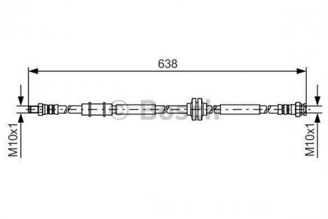 Гальмівний шланг, передня ліва/права (довжина 638мм, M10x1/M10x1) ALFA ROMEO 159, BRERA, SPIDER 2.4D/3.2 09.05-12.12 BOSCH 1987481399