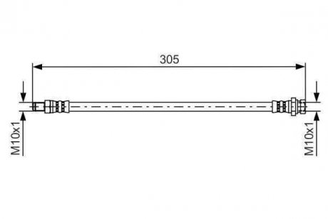 Гальмівний шланг вигнута задній ліва/права (довжина 281мм, M10x1/M10x1) CITROEN C-CROSSER, C-CROSSER ENTERPRISE; MITSUBISHI LANCER VIII, OUTLANDER II; PEUGEOT 4007 2.0-2.4 11.06- BOSCH 1987481442 (фото 1)