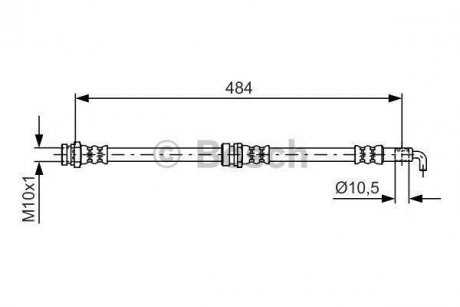 Тормозной шланг, передняя левая/правая (длина 484мм, диаметр 10,2мм, M10x1, упругий элемент) FORD RANGER; MAZDA B-SERIE, BT-50 2.5D 06.99- BOSCH 1 987 481 602