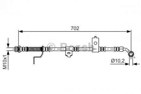 Гальмівний шланг, передня права (довжина 702мм, M10x1, кожух) HYUNDAI SONATA IV, XG; KIA MAGENTIS 2.0-3.5 12.98- BOSCH 1 987 481 604