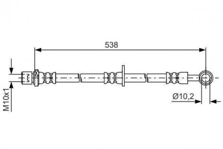 Тормозной шланг передняя правая (длина 538мм) SUBARU FORESTER, OUTBACK 2.0-3.0 10.00-09.09 BOSCH 1 987 481 605