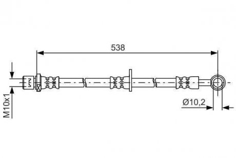 Тормозной шланг передняя левая (длина 538мм, 10,2мм, M10x1) SUBARU FORESTER, OUTBACK 2.0-3.0 10.00-09.09 BOSCH 1 987 481 606 (фото 1)