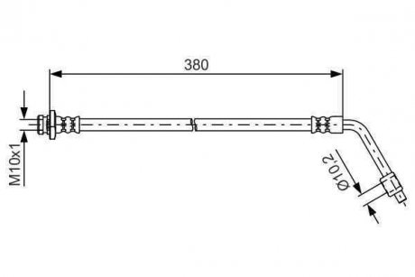 Гальмівний шланг, задн/передній права (довжина 380мм,діаметр 10,2мм, M10x1) NISSAN NAVARA, NP300, PICK UP 2.4/2.5D/3.2D 02.98- BOSCH 1 987 481 623