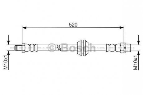 Тормозной шланг, передняя левая/правая (длина 520мм, M10x1/M10x1) MINI COUNTRYMAN (R60), PACEMAN (R61) 1.6/1.6D/2.0D 08.10-10.16 BOSCH 1987481680 (фото 1)
