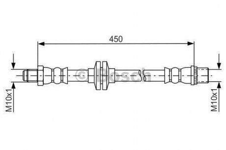 Тормозной шланг, передняя левая/правая (длина 450мм/10мм, M10x1/M10x1) DACIA DUSTER, DUSTER/SUV 1.2-1.6LPG 04.10- BOSCH 1987481683 (фото 1)