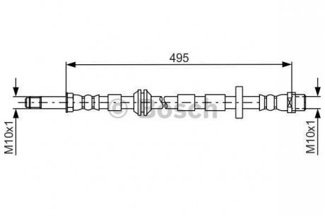 Тормозной шланг, передняя правая (длина 495мм, M10x1/M10x1) AUDI A8 2.0-6.3 11.09-01.18 BOSCH 1987481692 (фото 1)