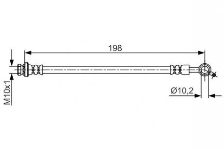 Тормозной шланг задний левый/правая (длина 198мм, 10,2мм, M10x1) NISSAN LEAF Electric 11.10- BOSCH 1 987 481 712 (фото 1)