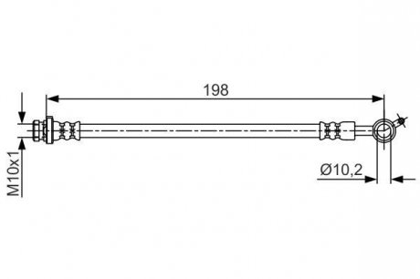 Тормозной шланг задний левая (длина 198мм, 10,2мм, M10x1) NISSAN LEAF Electric 11.10- BOSCH 1987481713 (фото 1)