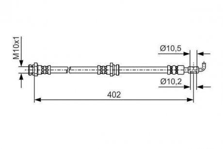 Тормозной шланг, передняя левая/правая (длина 402мм, диаметр 10,2мм, M10x1) FORD RANGER 2.5D/3.0D 10.99-07.12 BOSCH 1 987 481 A46