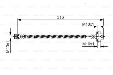 Гальмівний шланг, задній (довжина 316мм, M10x1/M10x1) HYUNDAI TERRACAN 2.5D/2.9D/3.5 11.01-12.06 BOSCH 1 987 481 A65