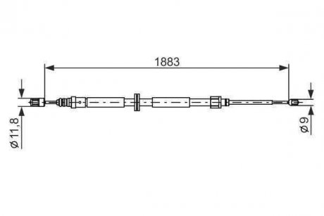 Трос стояночного гальма ліва/права (1883мм/1062мм) RENAULT MEGANE III 1.2-2.0D 11.08- BOSCH 1987482302 (фото 1)